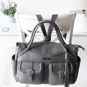 Lily Jade Elizabeth diaper bag grey leather convertible backpack crossbody baby